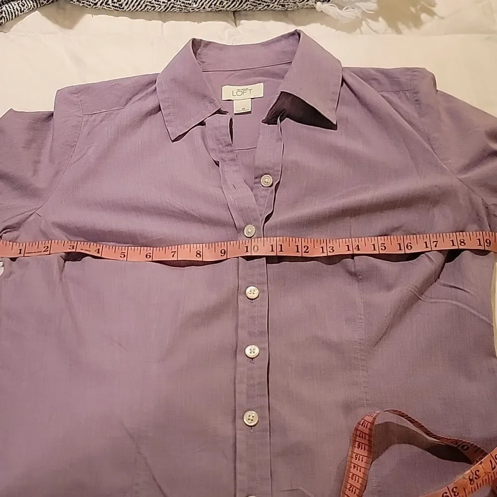 LOFT Purple Short Sleeve Button-Up Shirt sz 10